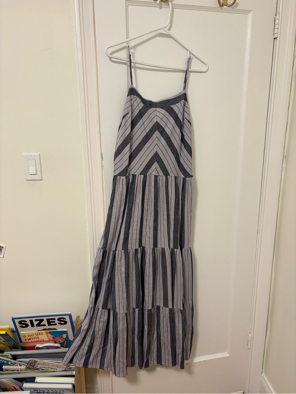 Splendid Gray and Charcoal Striped Tiered Maxi Dress